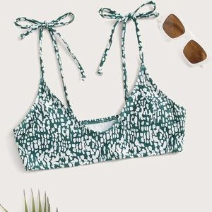 Allover Graphic Tie Shoulder Bikini Top